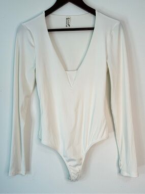 Free People Intimately FP Feelin Fine Bodysuit White Ribbed Medium Longsleeves